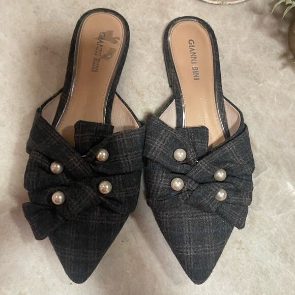 Gianni Bini pointed flat mules blue plaid sz 9-1/2 - Picture 2 of 7